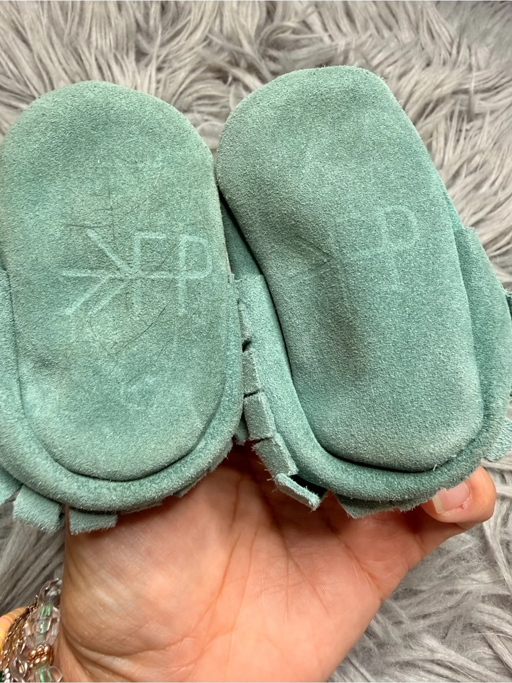 Freshly picked -Soft Suede Baby Moccasins with Fringe — Teal